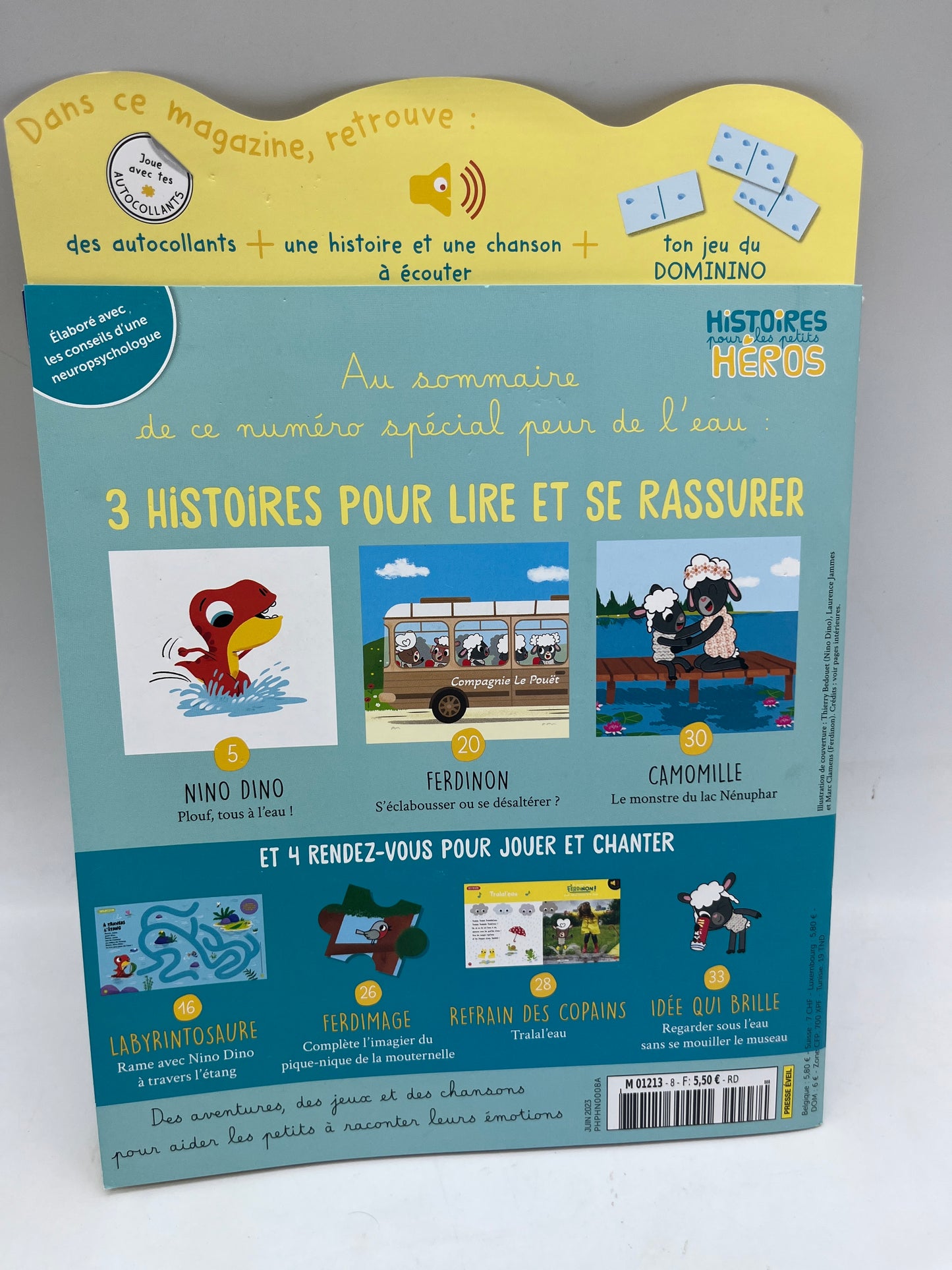 Livre d’activité magazines Histoires pour les petits NiNo le dino modèle Nino le dino sur son radeau numéro 8 ! Avec son jeu d’emotion Neuf