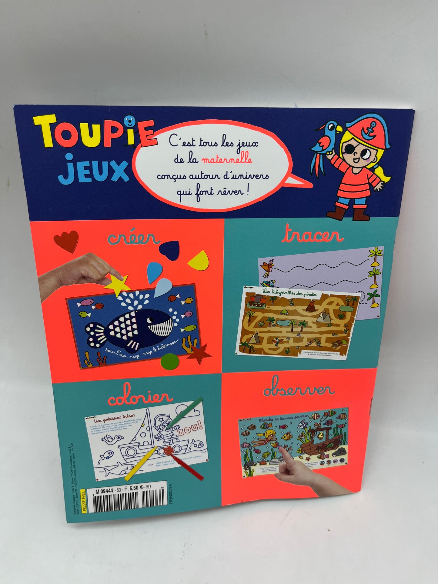 Livre d’activité Magazine TOUPIE les jeux de l’école avec ses 175 gommettes Thème Pirate Neuf