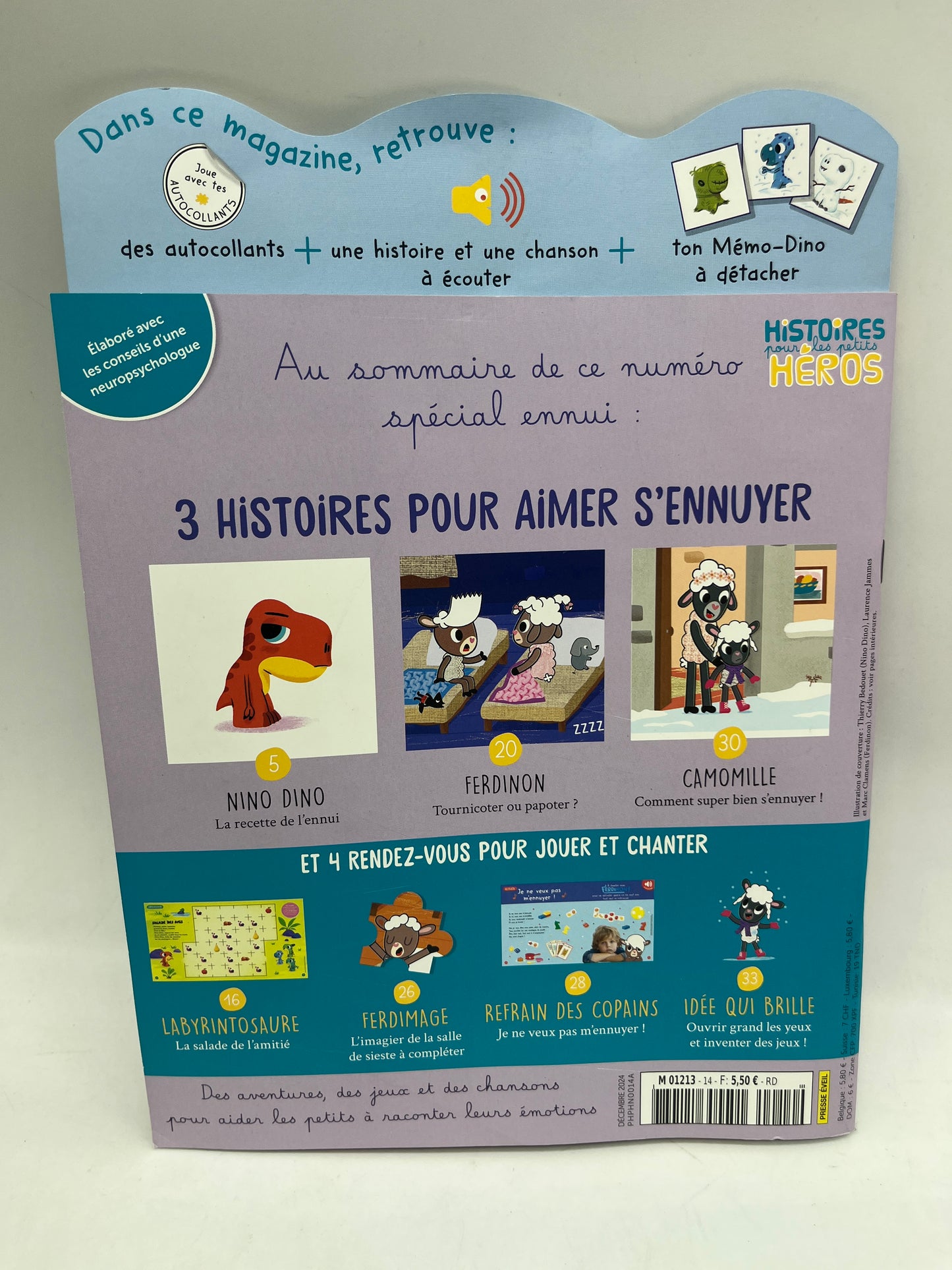 Livre d’activité magazines Histoires pour les petits NiNo le dino modèle l’ennui c’est mortel ! Avec son jeu d’émotion spécial ennui neuf