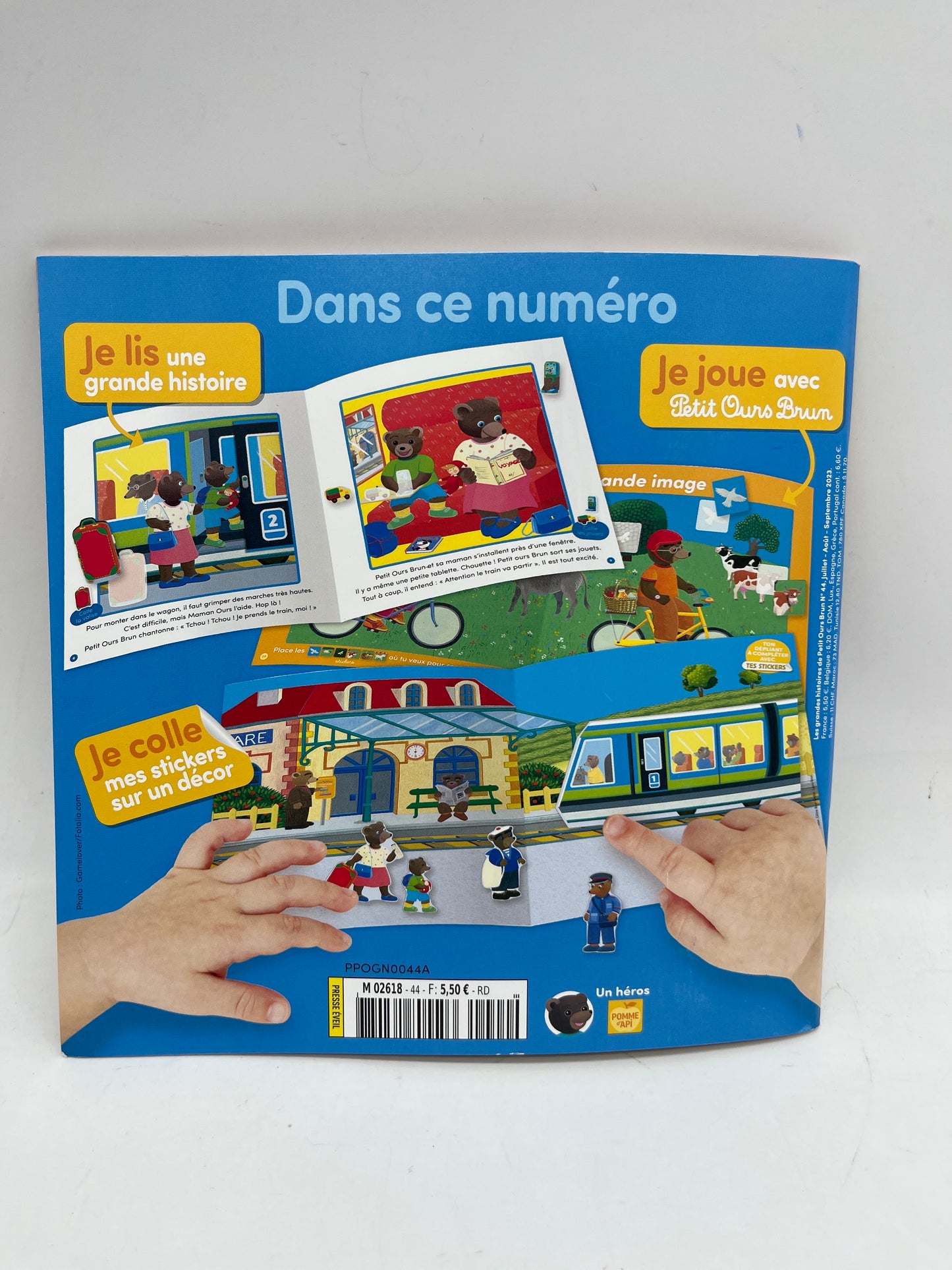 Livre d’activité magazine Les grandes histoires de Petit Ours Brun thème le voyage en train Neuf ! Avec gommettes et imagier