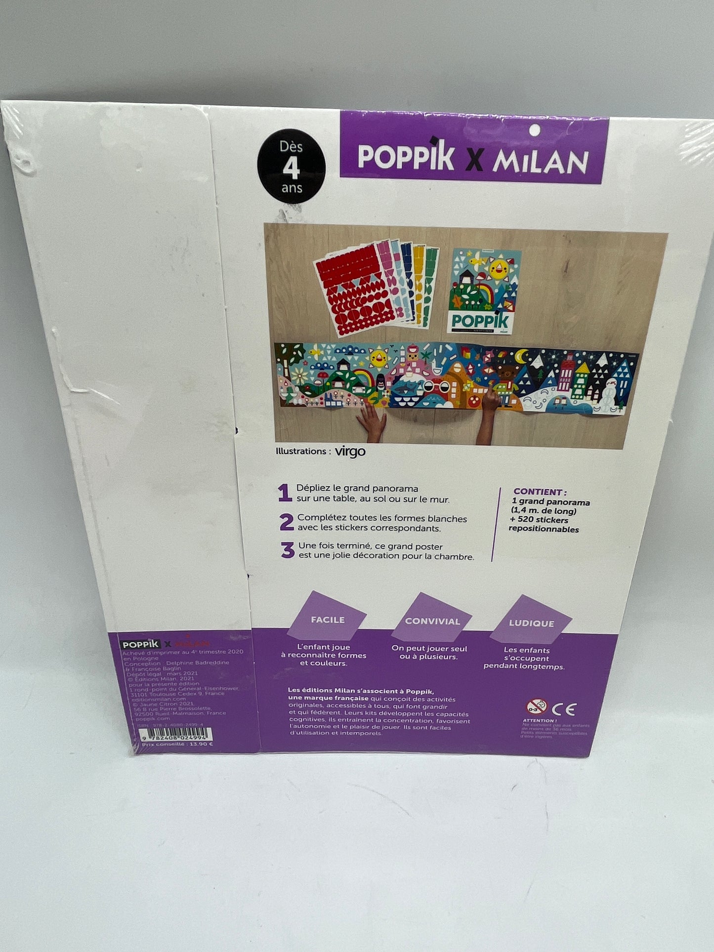 Poppik activités stickers Poster panorama avec 520 gommettes thème Les couleurs Neuf sous blister édition Milan