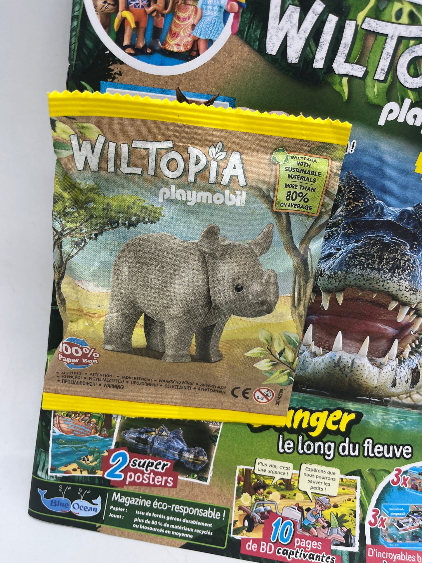 Livre D’activité magazine Playmobil Wiltopia avec sa figurine Rhinocéros jamais ouvert Neuf