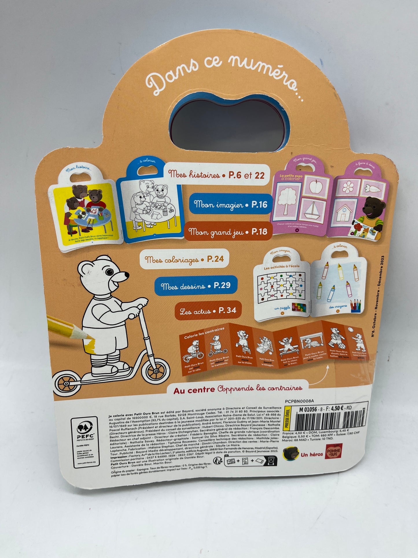 Livre d’activité Magazines Je colorie avec Petit ours brun avec ces crayons de couleurs thème à l’école Neuf