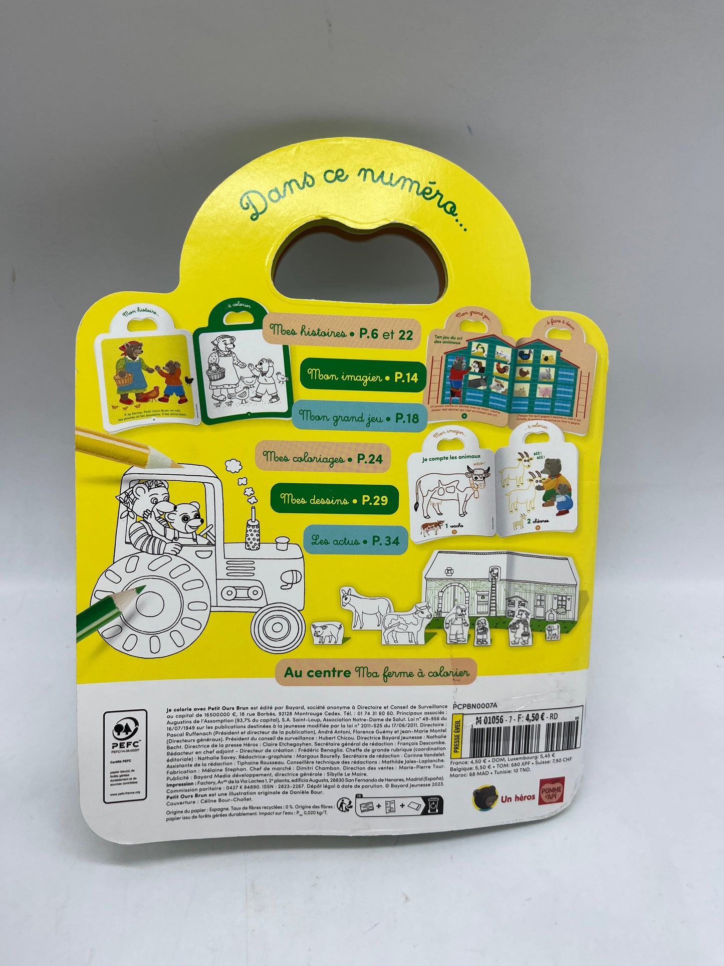 Livre d’activité Magazines Je colorie avec Petit ours brun avec ces crayons de couleurs thème à la ferme Neuf