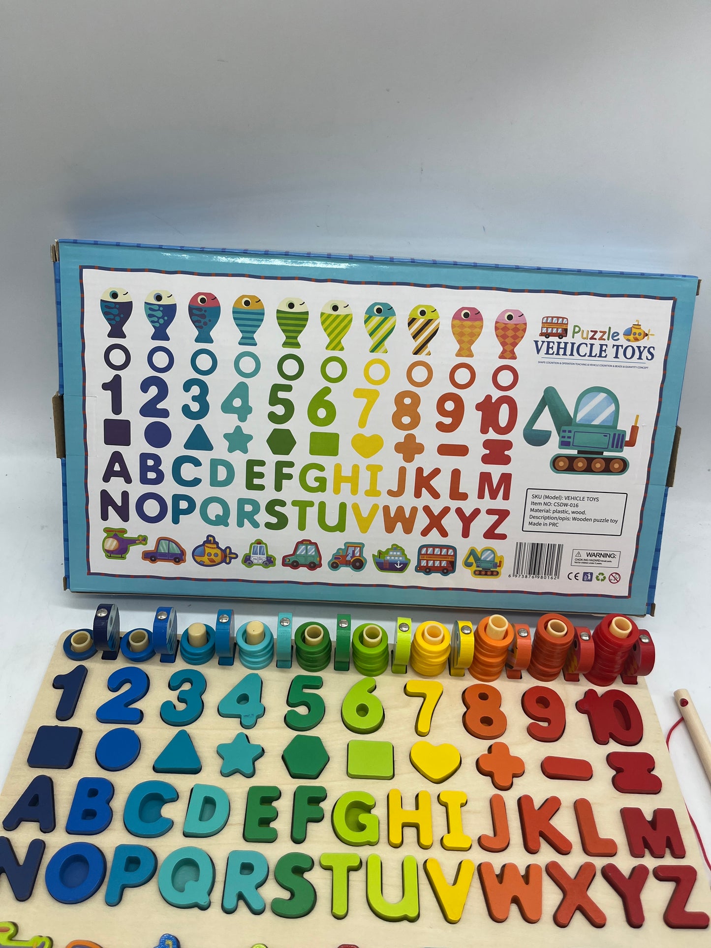Jouet jeu activités apprentissage Puzzle en bois Type Montessori J’apprends à compter les chiffres les formes les lettres l’alphabet Les véhicules Pêche aux poissons Neuf