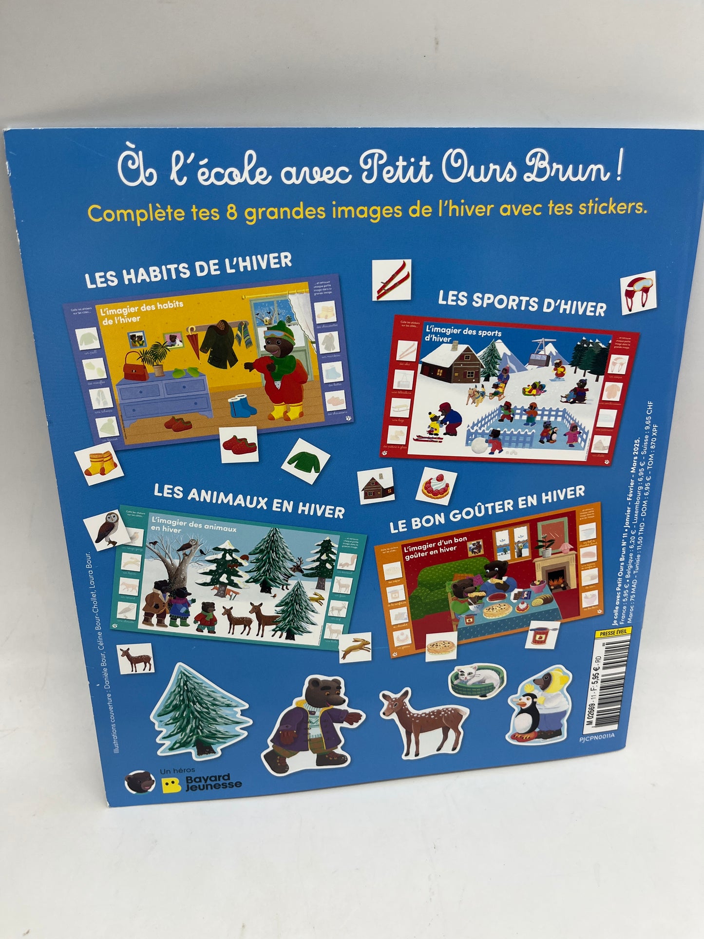 Livre d’activité magazines Je colle avec Petit Ours brun thème l’hiver avec ses gommettes Neuf
