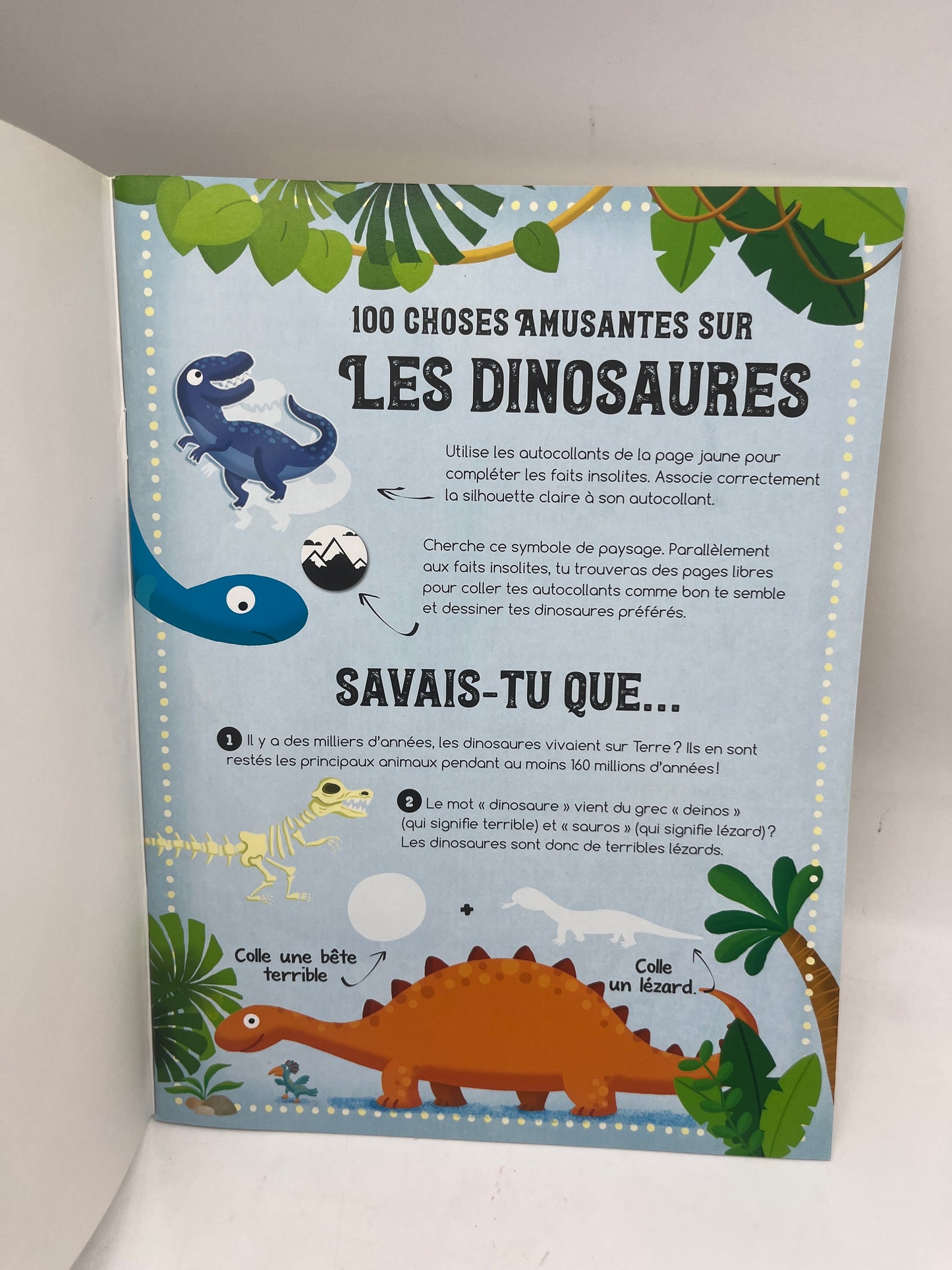 livre d’activité Jeux 100 choses les plus amusantes Special les dinosaures lis colle et joue avec les dinos Neuf