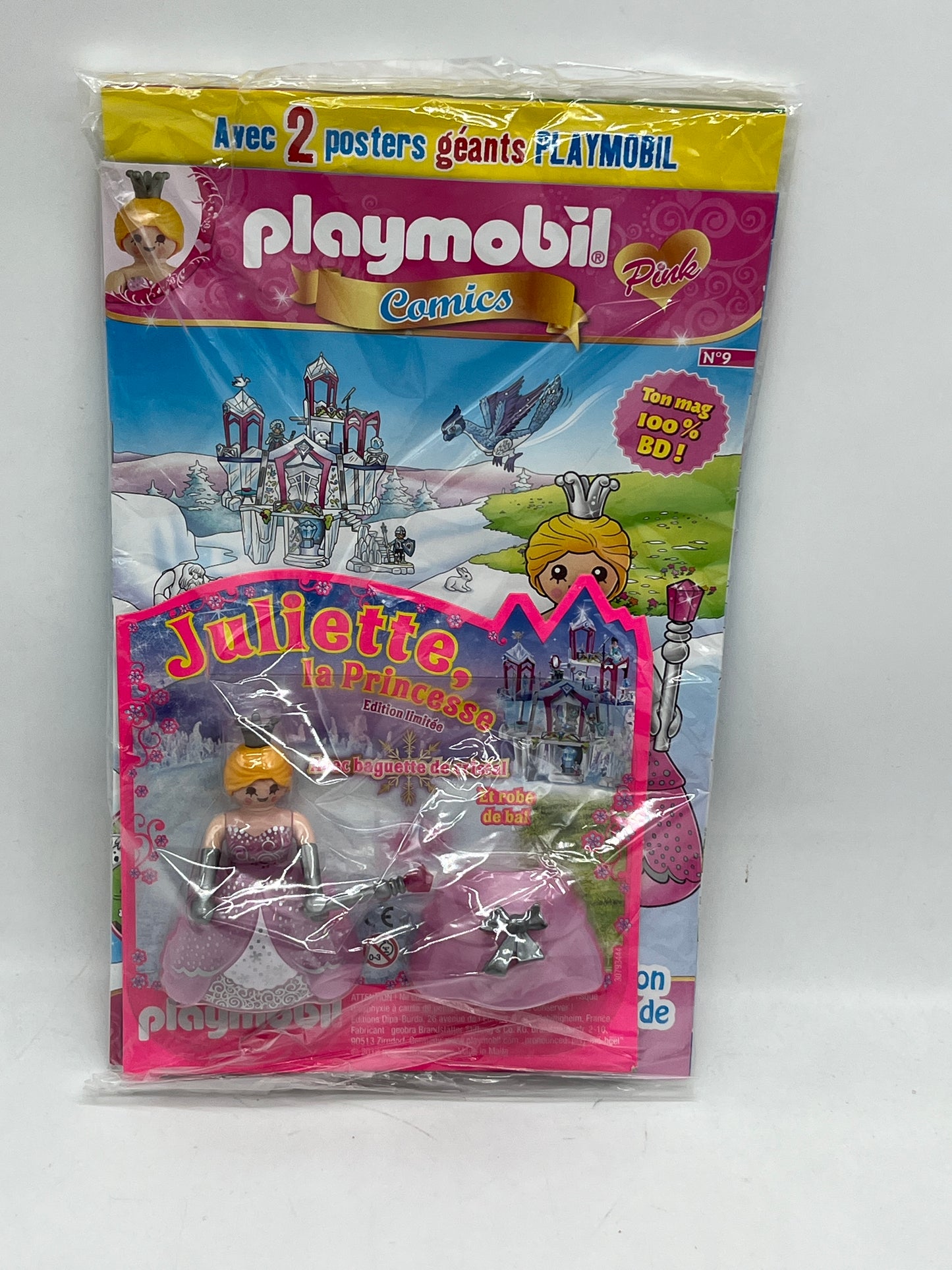 Livre D’activité magazine Playmobil comics mag avec sa figurine Juliette la princesse avec sa belle robe et sa baguette de crystal ouvert Neuf
