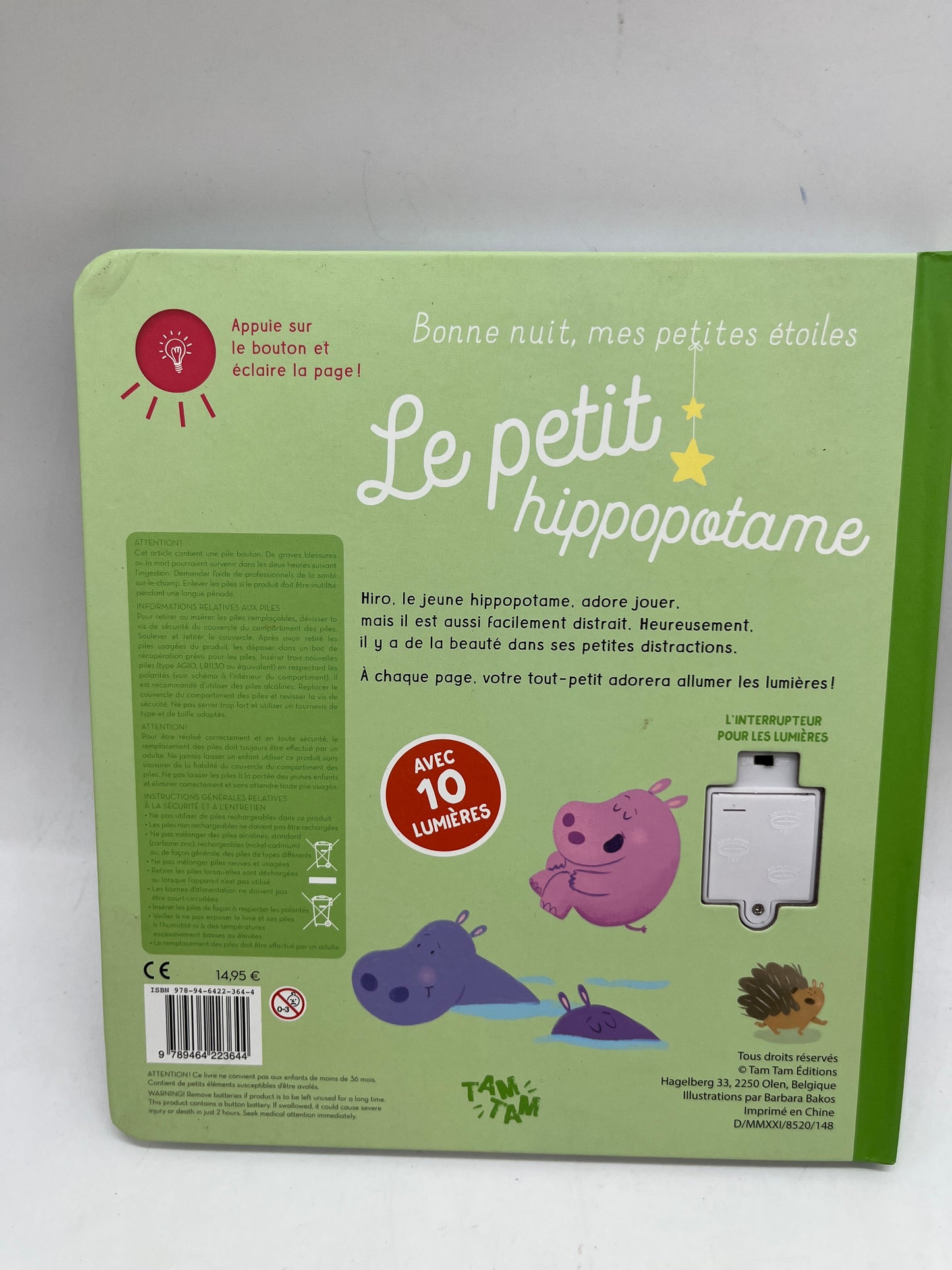 Livre histoire Bonne nuit mes petites étoiles modèle le petit hippopotame livre lumineux tam tam edition Neuf