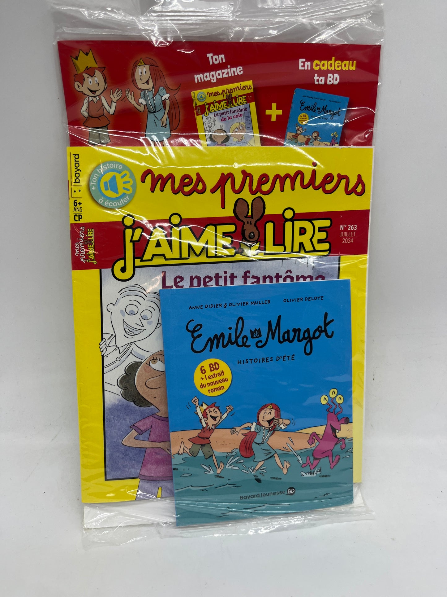 Livre d’activité Magazine mes premiers J’aime lire histoire à lire et à écouter numéro 263Juillet 2024 avec son carnet d’été !