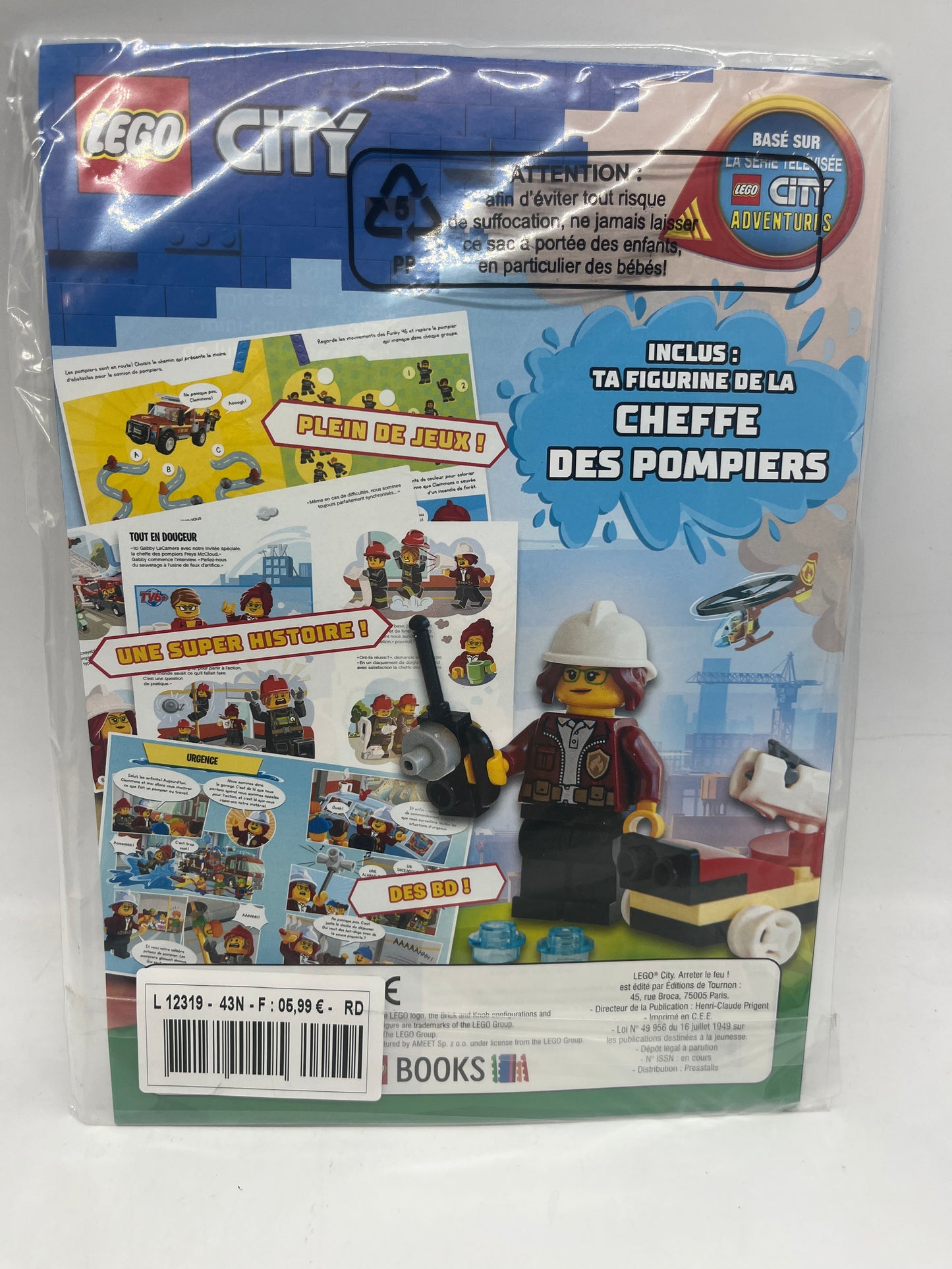 e livre d’activité Magazine Lego city Arrête le feu ! avec sa mini figurine Pompier Neuf