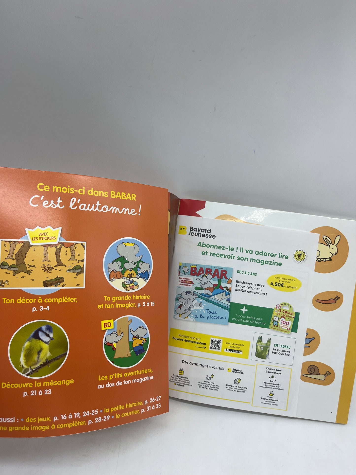 Livre d’activité magazine Babar sauvetage en forêt avec 50 autocollants Neuf !
