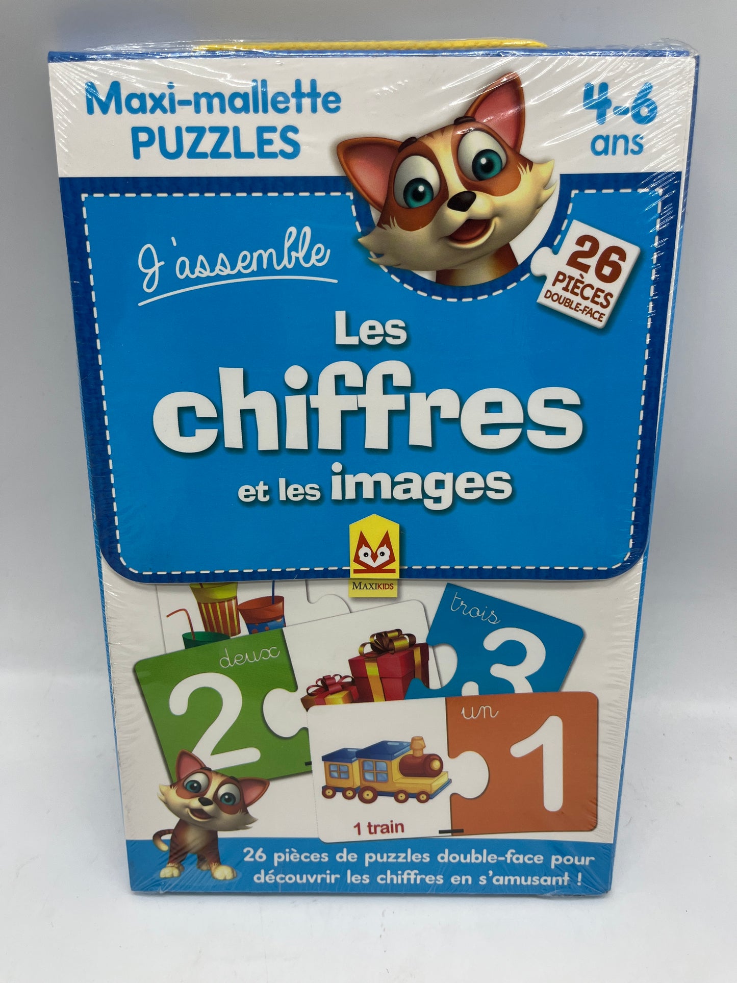 Maxi mallette coffret Puzzle j’assemble les images et les chiffres 26 pièces de puzzles doubles face pour apprendre en t’amusant neuf sous blister