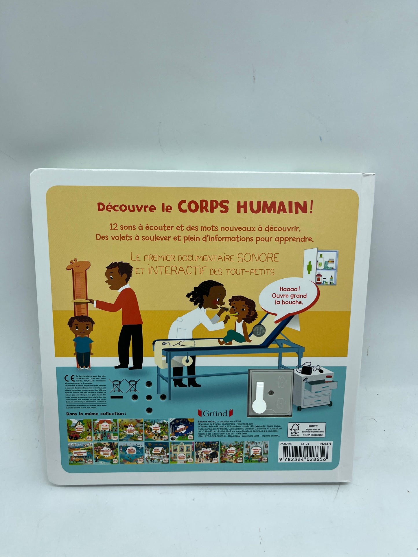 Livre Sonore Le corps Humain 12 sons à écouter et des volets à soulever Neuf édition Grund !