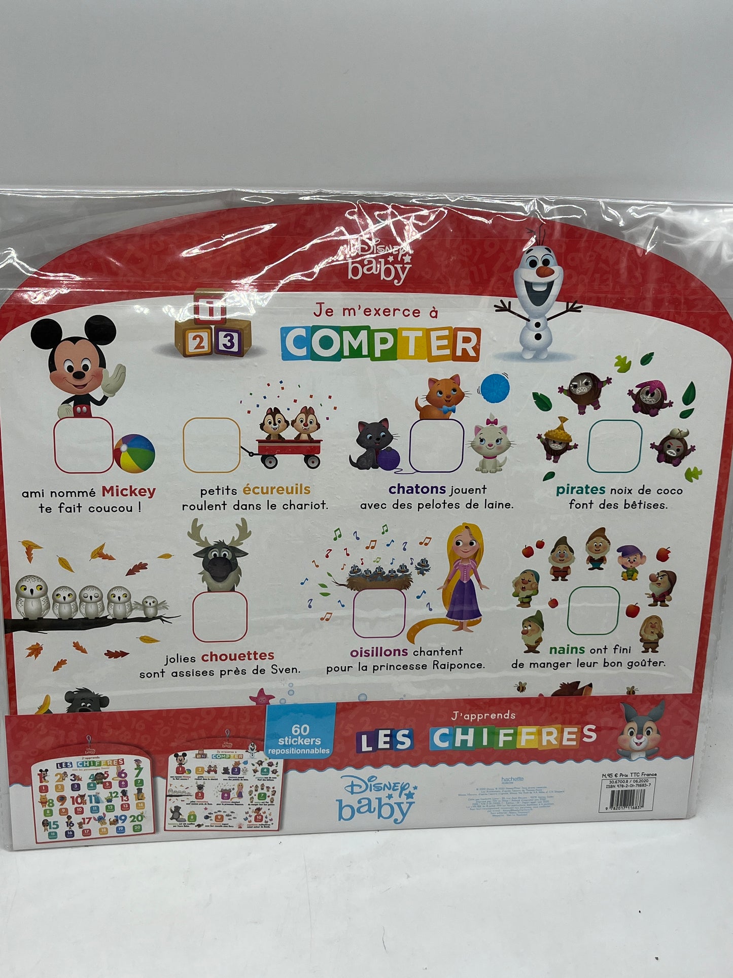 Mon tableau d’eveil j’apprends les chiffres et à compter Disney Baby Avec 60 stickers repositionnable Neuf sous blister