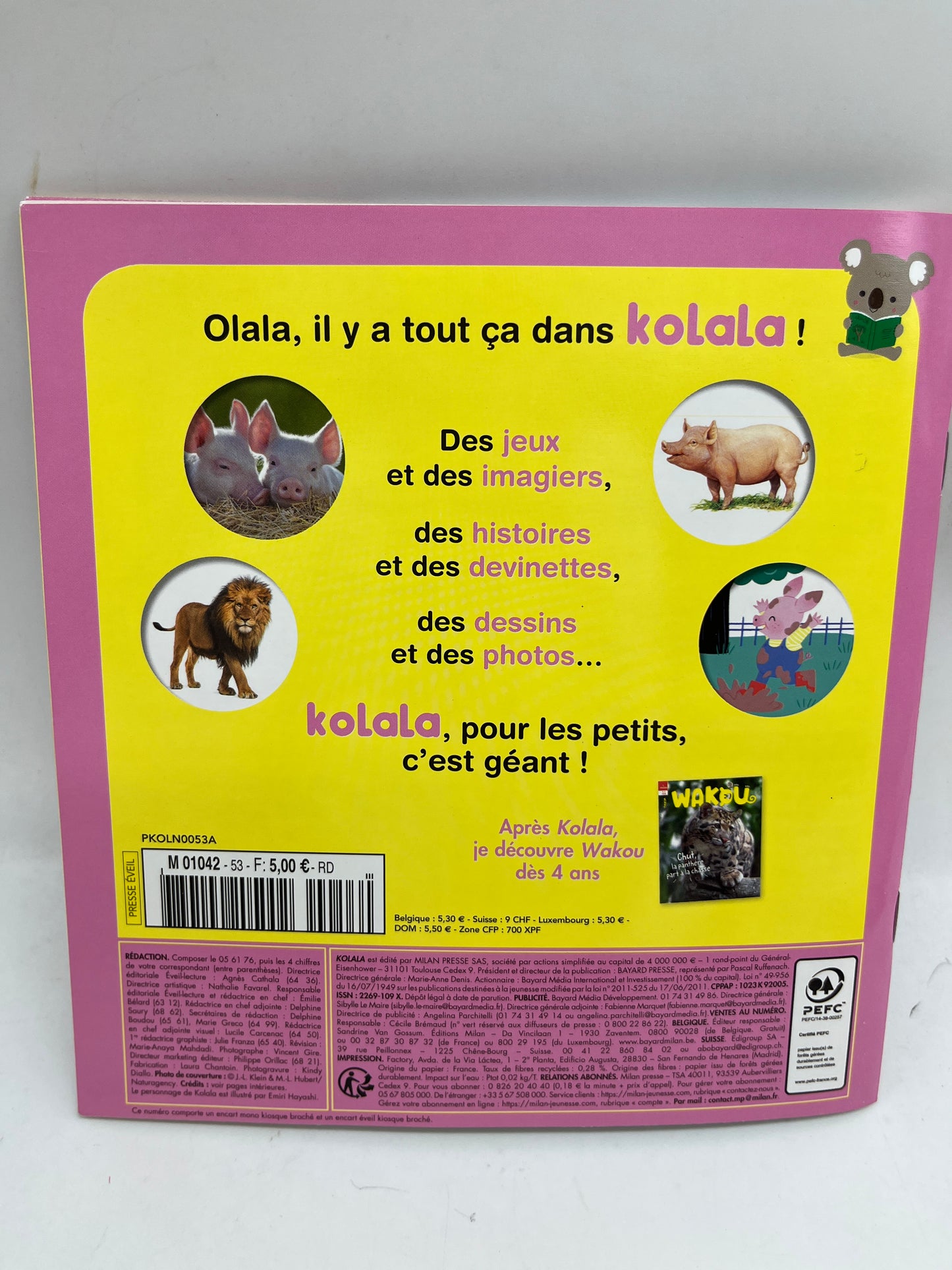 Magazine livre d’activité Kolala revue spécial animaux numéro 53 Bonbon le cochon imagier jeux activité !