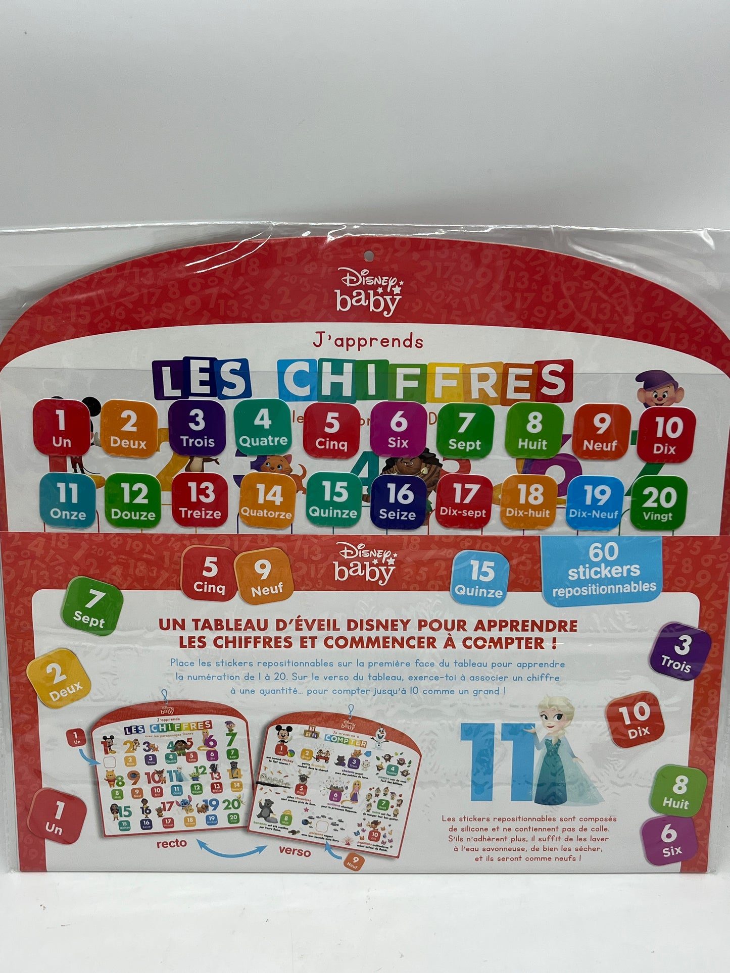Mon tableau d’eveil j’apprends les chiffres et à compter Disney Baby Avec 60 stickers repositionnable Neuf sous blister