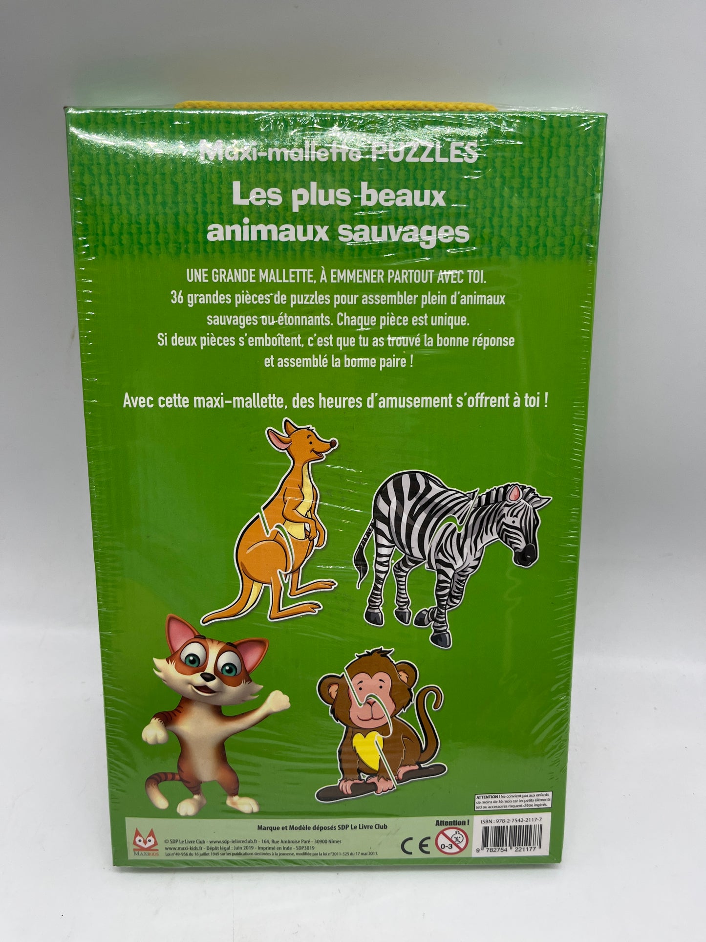Maxi mallette coffret Puzzle j’assemble les plus beau animaux sauvages 36 grandes pièces de puzzles doubles face pour apprendre en t’amusant neuf sous blister
