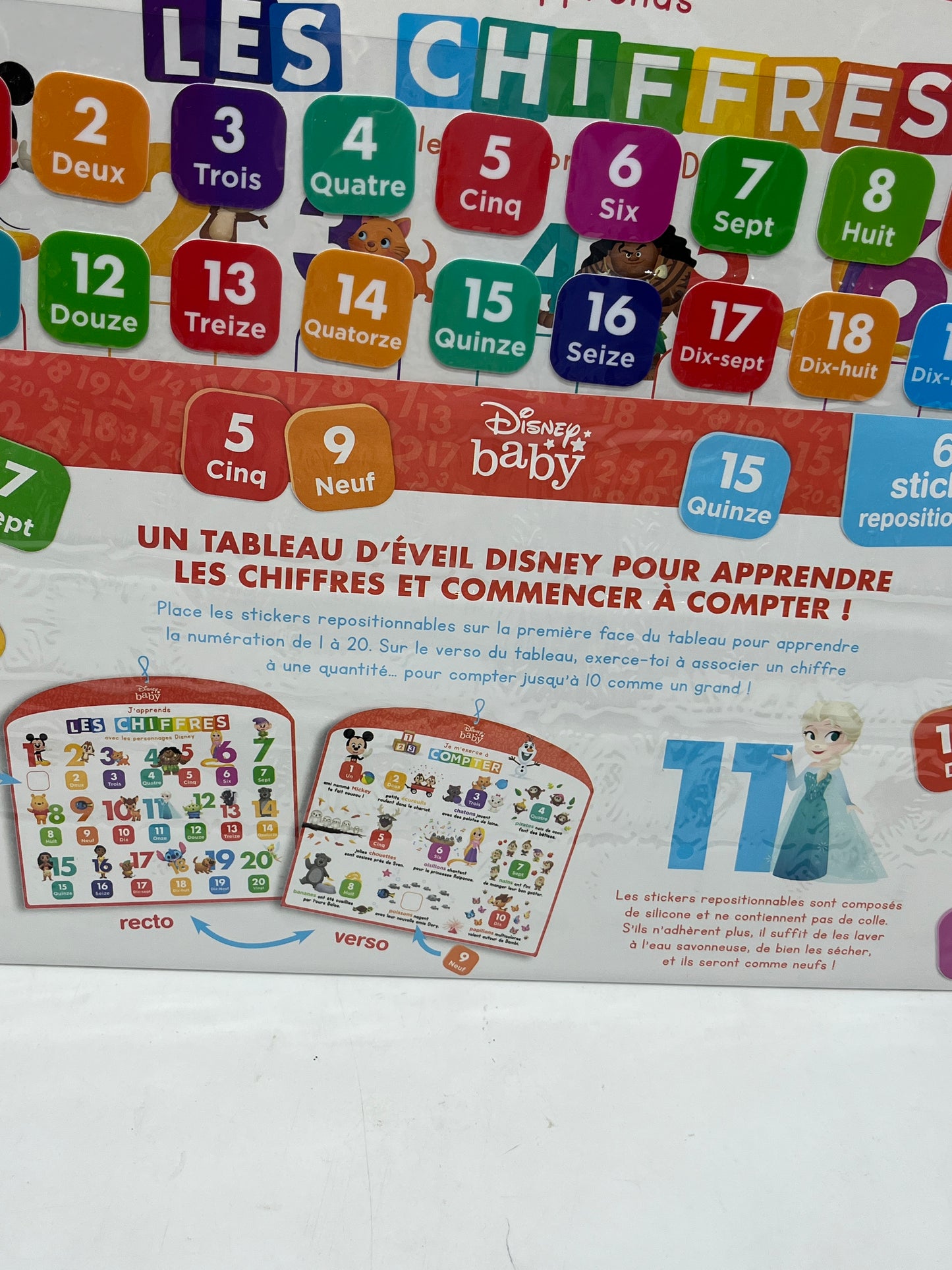 Mon tableau d’eveil j’apprends les chiffres et à compter Disney Baby Avec 60 stickers repositionnable Neuf sous blister