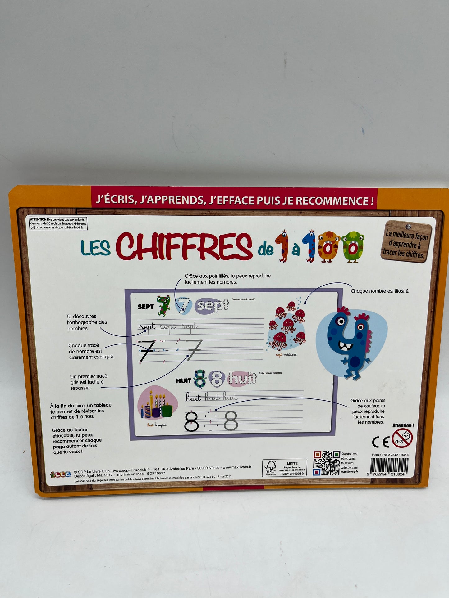 Ardoise avec son marqueur j'apprends à les chiffres Neuf Methode Boscher Spécial maternelle