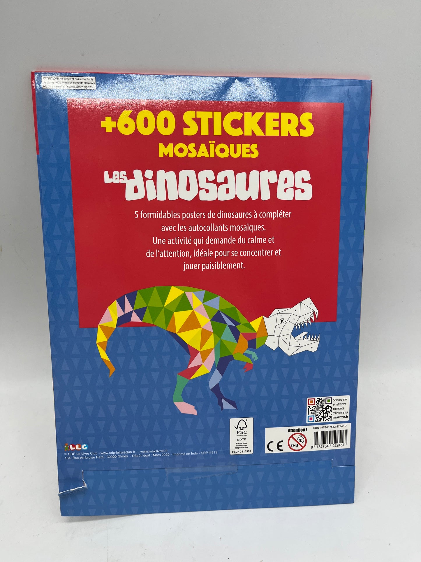 pack d’activités Jeux 600 autocollants Mosaïque Special dino Neuf