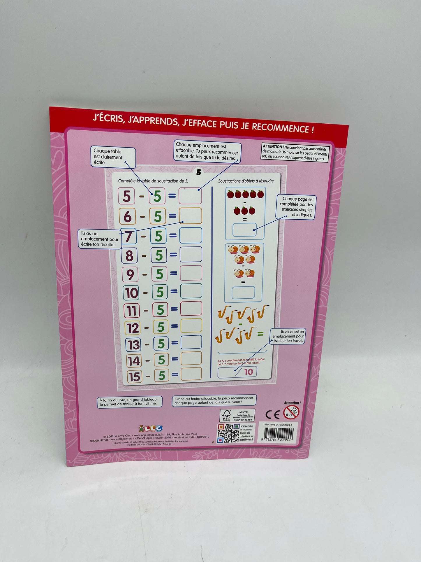 livre d’activité exercice Les soustractions avec son marqueur Neuf Methode Boscher Neuf