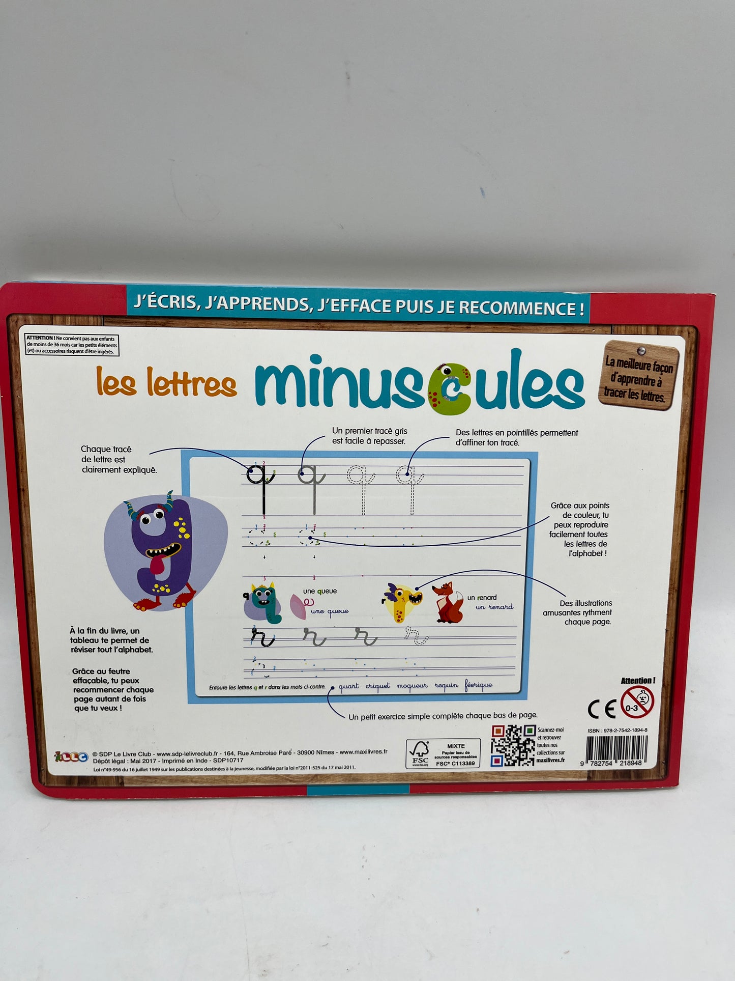 Ardoise avec son marqueur j'apprends à tracer les lettres minuscules Neuf Methode Boscher Spécial maternelle