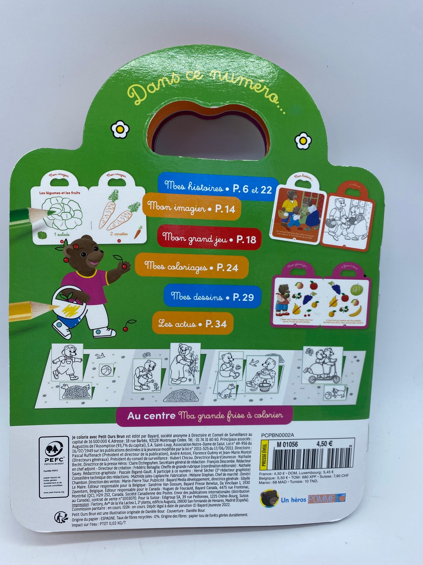 Magazine livre d’activité Je colorie avec Petit Ours brun avec ses crayons de couleurs thème au marché Neuf