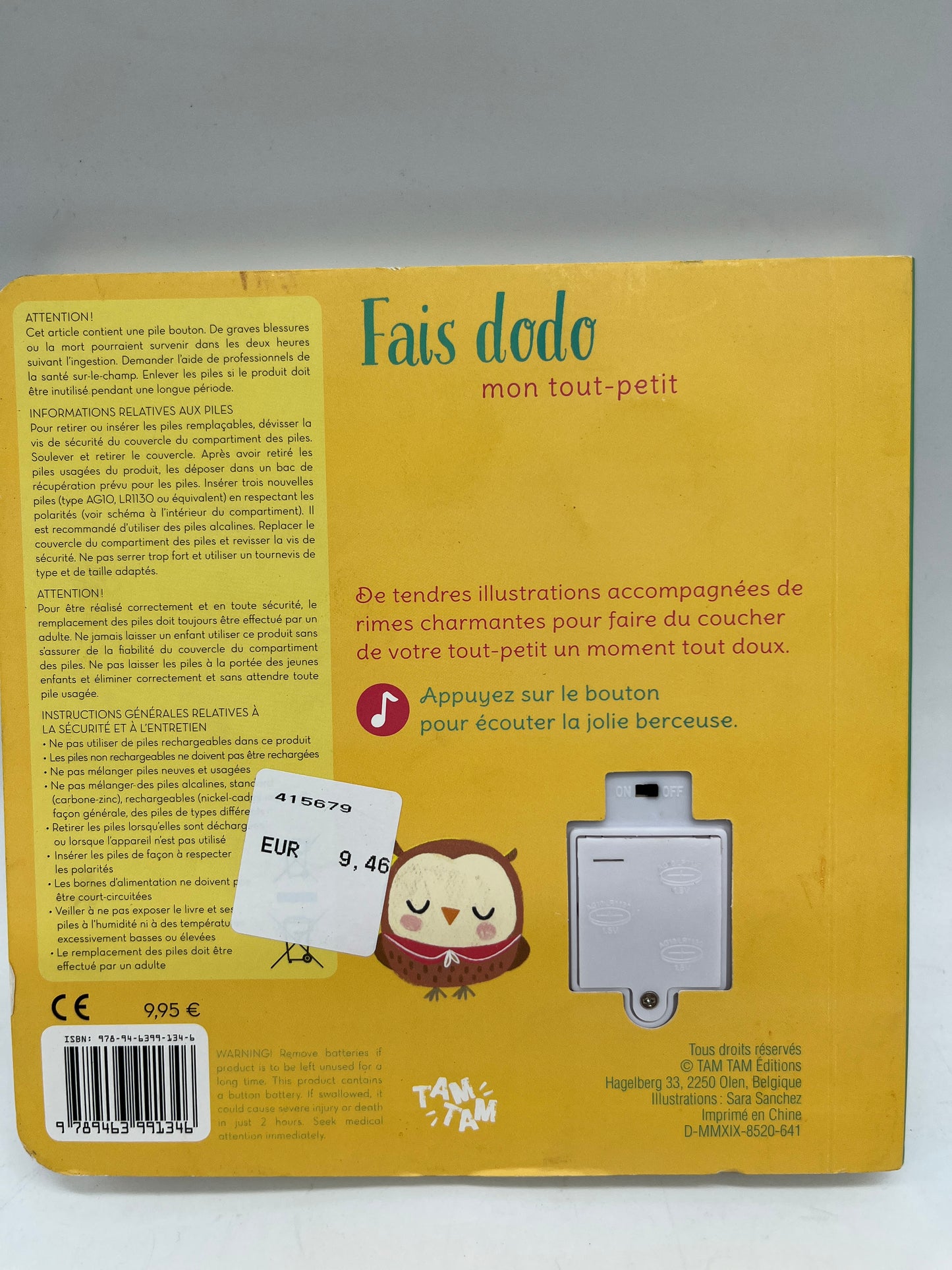 Livre Sonore berceuse fais dodo mon tout petit ! Neuf édition Tam tam Jeunesse