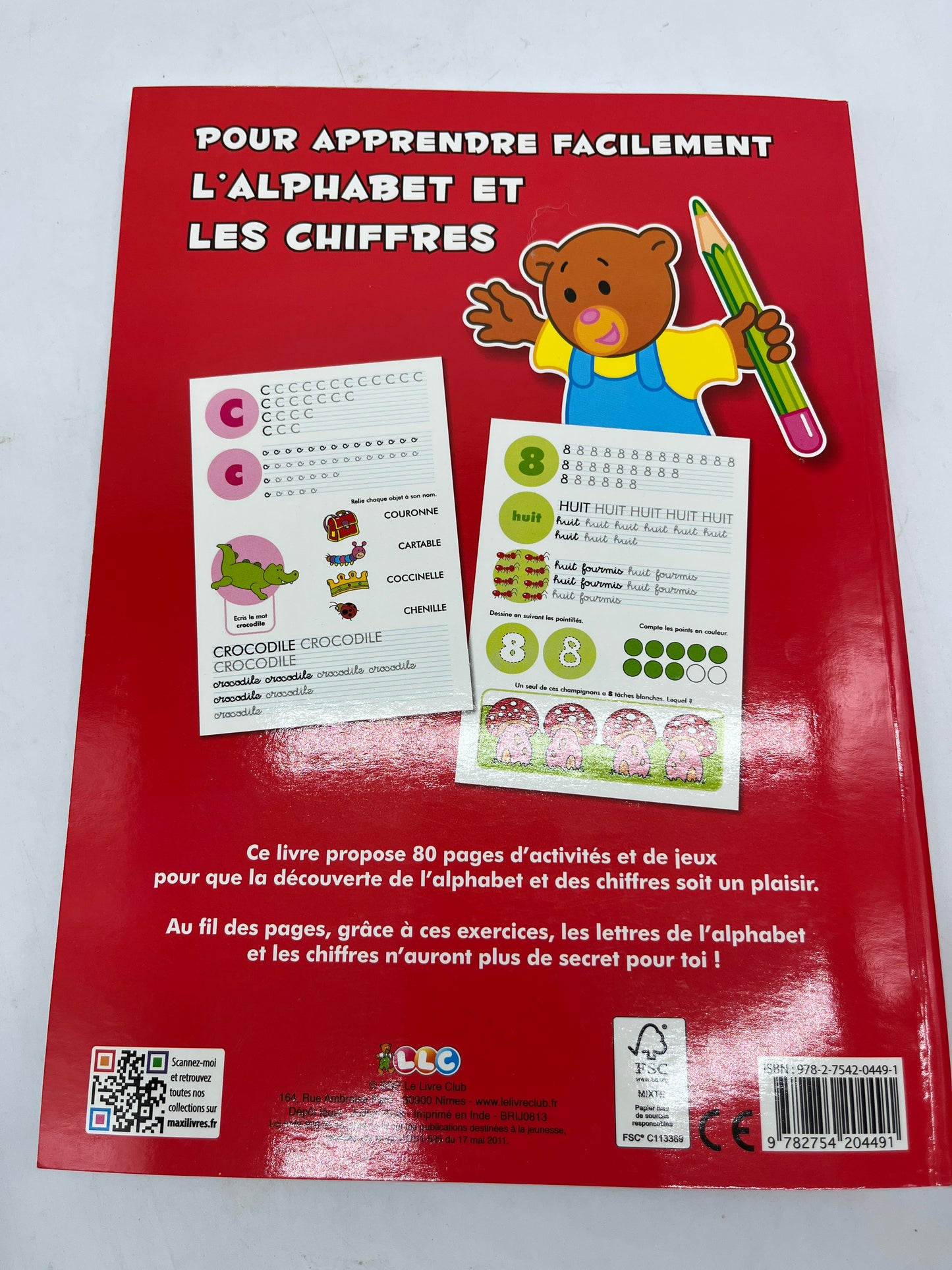 livre d’activité exercice Pour apprendre Facilement l’alphabet et les chiffres 80 pages Neuf