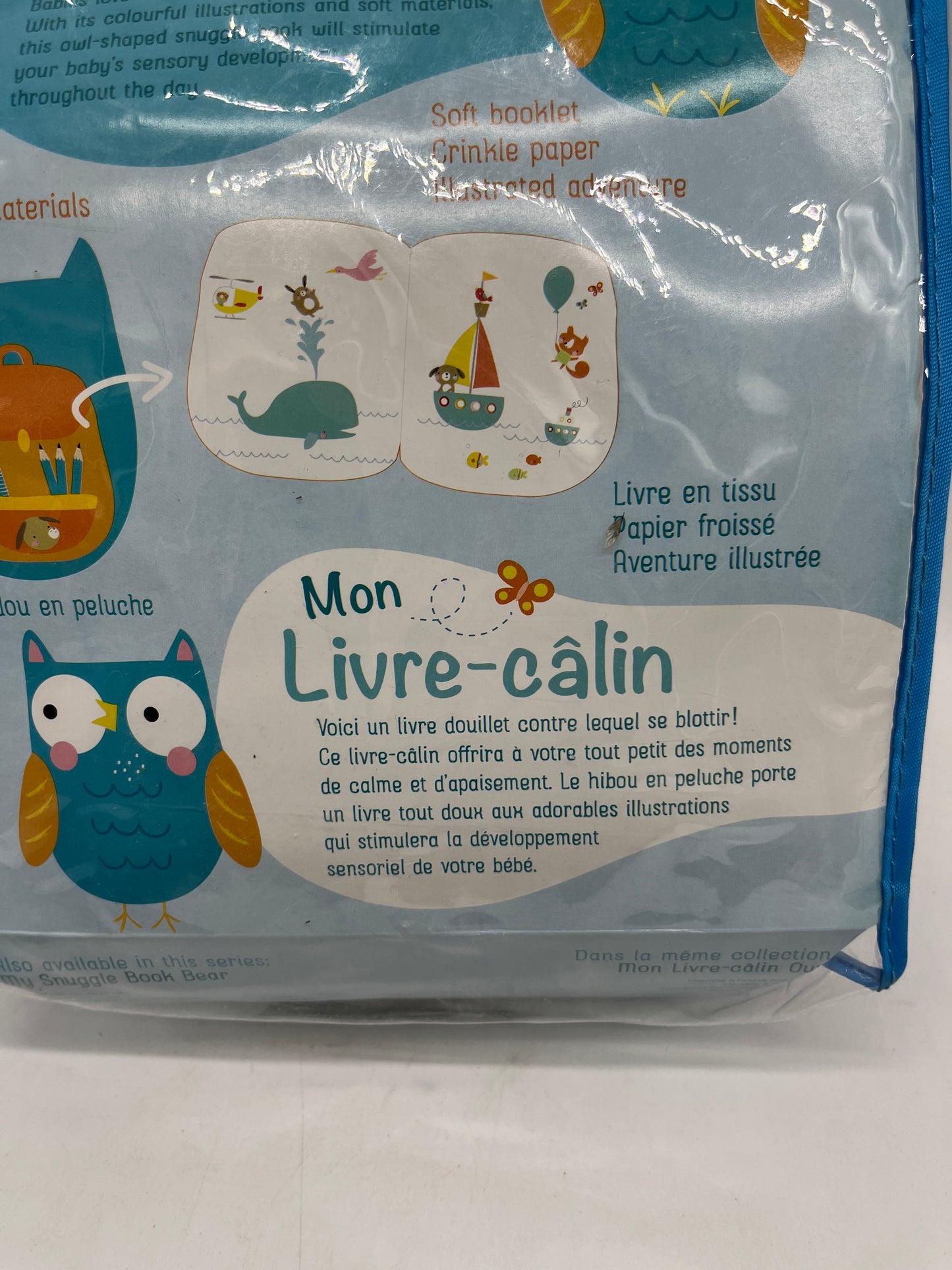 Coffret Mon livre câlin modèle Hiboux avec sa peluche et son livre tissus détachable Neuf