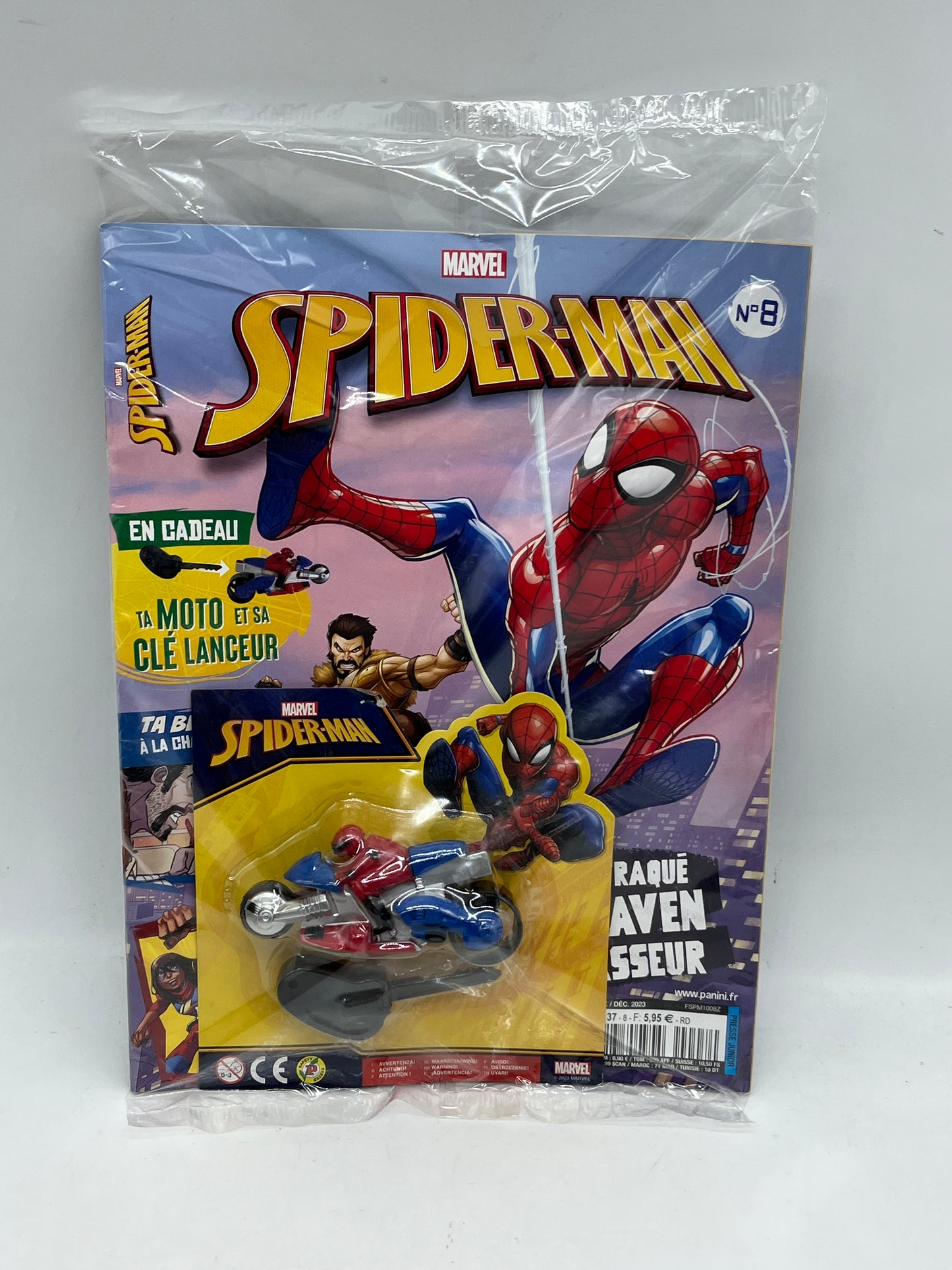 Livre d’activité  Magazine  Disney  Spiderman Marvel Avenger avec sa moto et sa clé lanceur Neuf