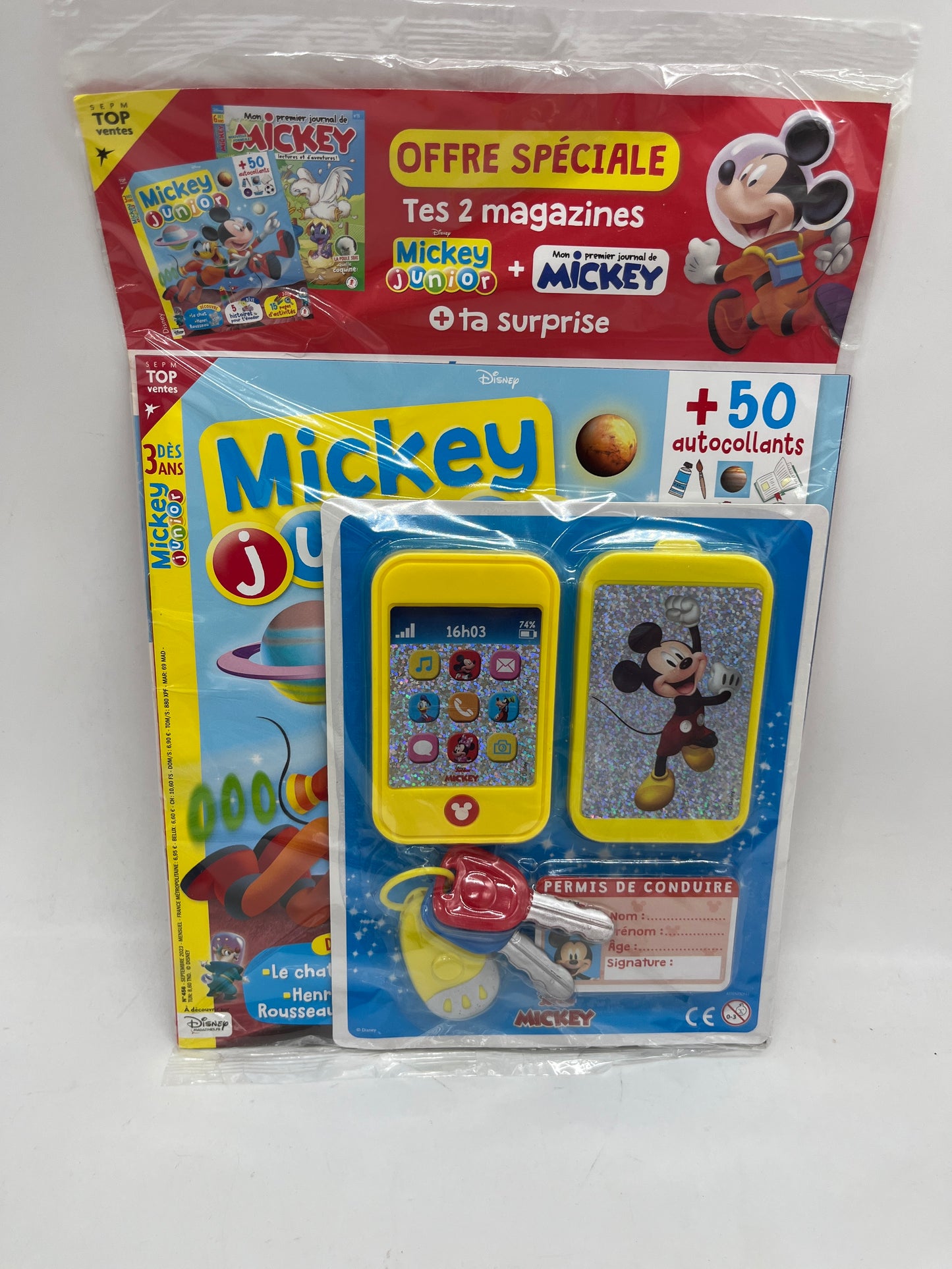 Pack de 2 livre d’activité Magazine Mickey junior avec son  kit téléphone et clefs Neuf ! Disney
