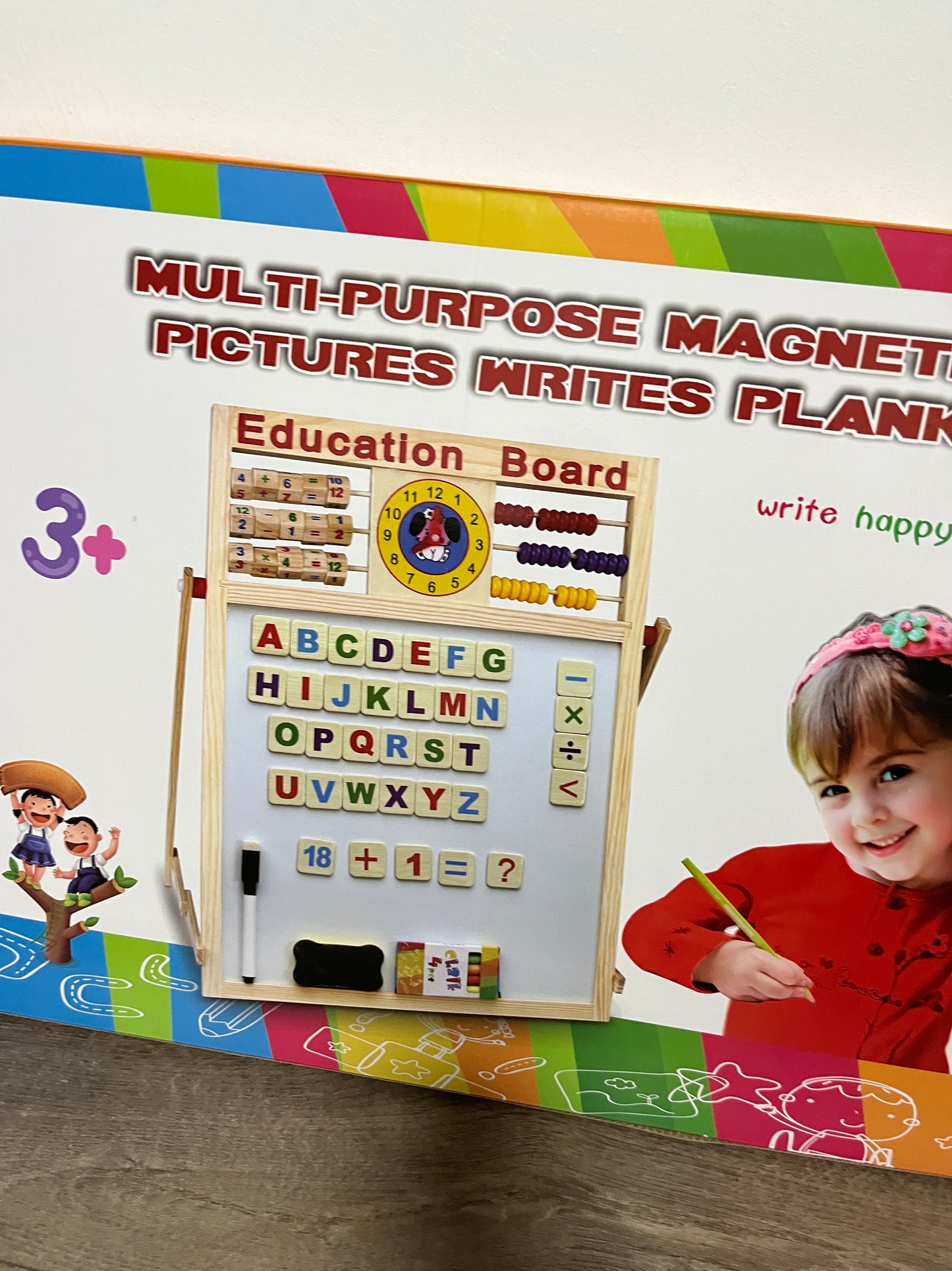 Jouet jeu activités apprentissage Tableau double face craie et magnétique Montessori J’apprends à compter les chiffres les formes les lettres l’alphabet tout inclus avec pied en bois Neuf