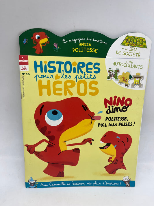 Livre d’activité magazines Histoires pour les petits NiNo le dino modèle politesse poil aux fesses ! Avec son jeu d’émotion spécial politesse  neuf