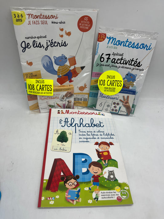 Lot de 3 livres d'activité Je fais seul Montessori ecriture je compte je lis Neuf