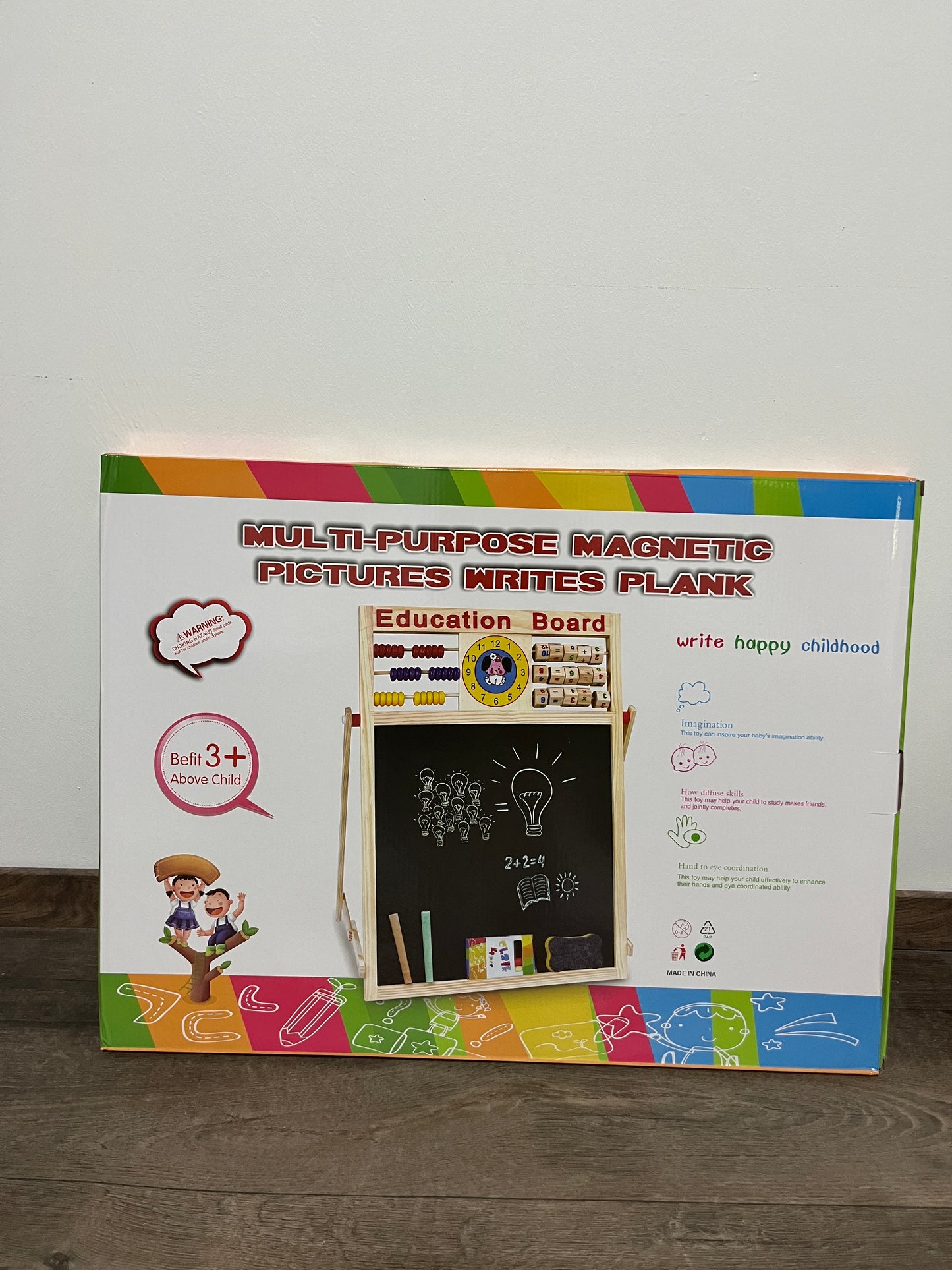 Jouet jeu activités apprentissage Tableau double face craie et magnétique Montessori J’apprends à compter les chiffres les formes les lettres l’alphabet tout inclus avec pied en bois Neuf