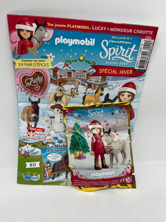 Livre D’activité magazine Playmobil  avec sa figurine Lucky  et son poulain  Monsieur carotte édition Noel ouvert Neuf