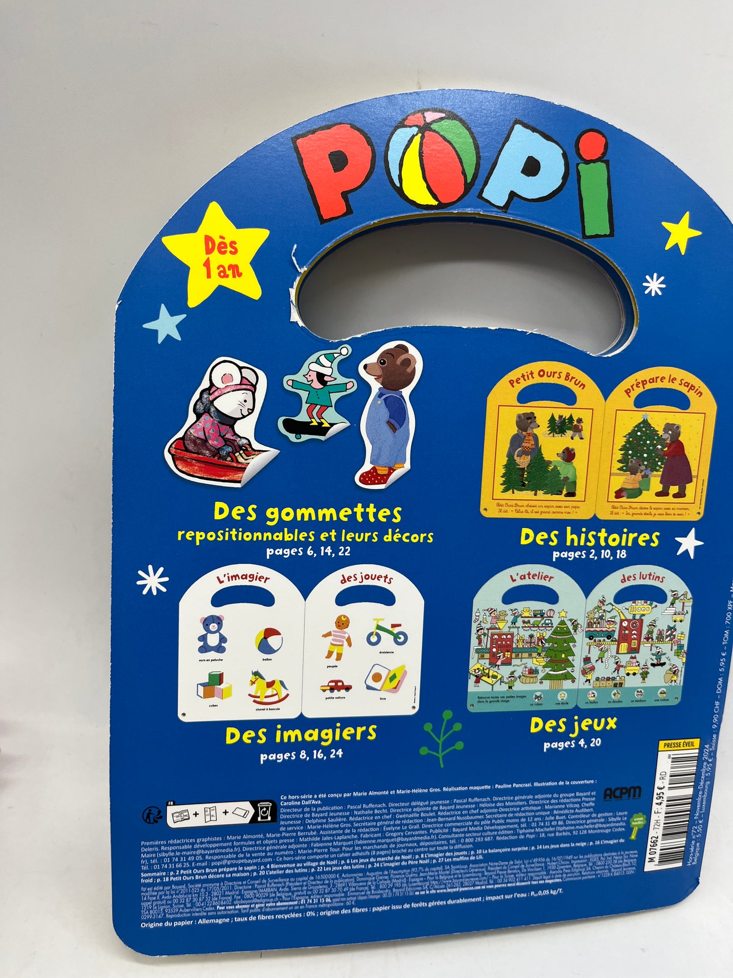 Livre d’activité Magazine Popi mes premières gommettes Hors series Neuf !  Jeu histoire activité   1/4ans   Prix boutique:4€95