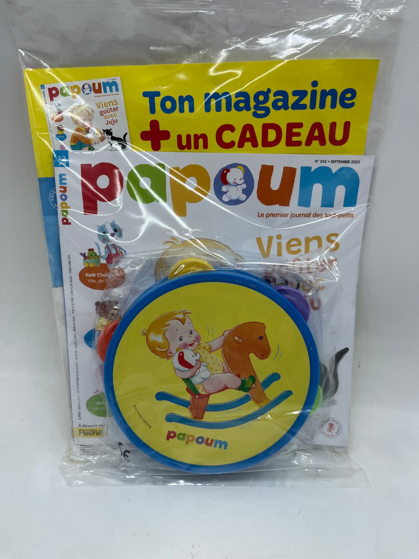 livre d’activité Magazine Papoum avec son tambourin neuf sous blister!