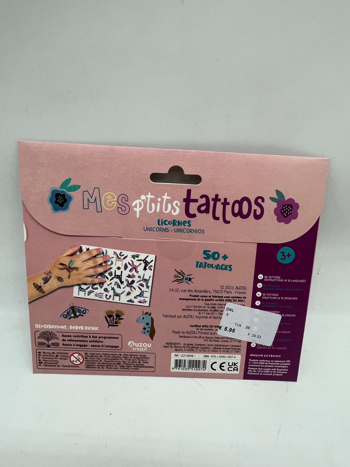 Pack de  Mes p’tits tatouages 50 tattoos Auzou thème Licorne Neuf
