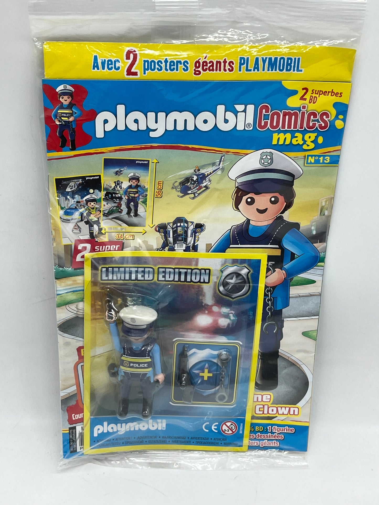 Livre D’activité magazine Playmobil comics mag avec sa figurine de policier avec sa lampe et ces menottes jamais ouvert Neuf