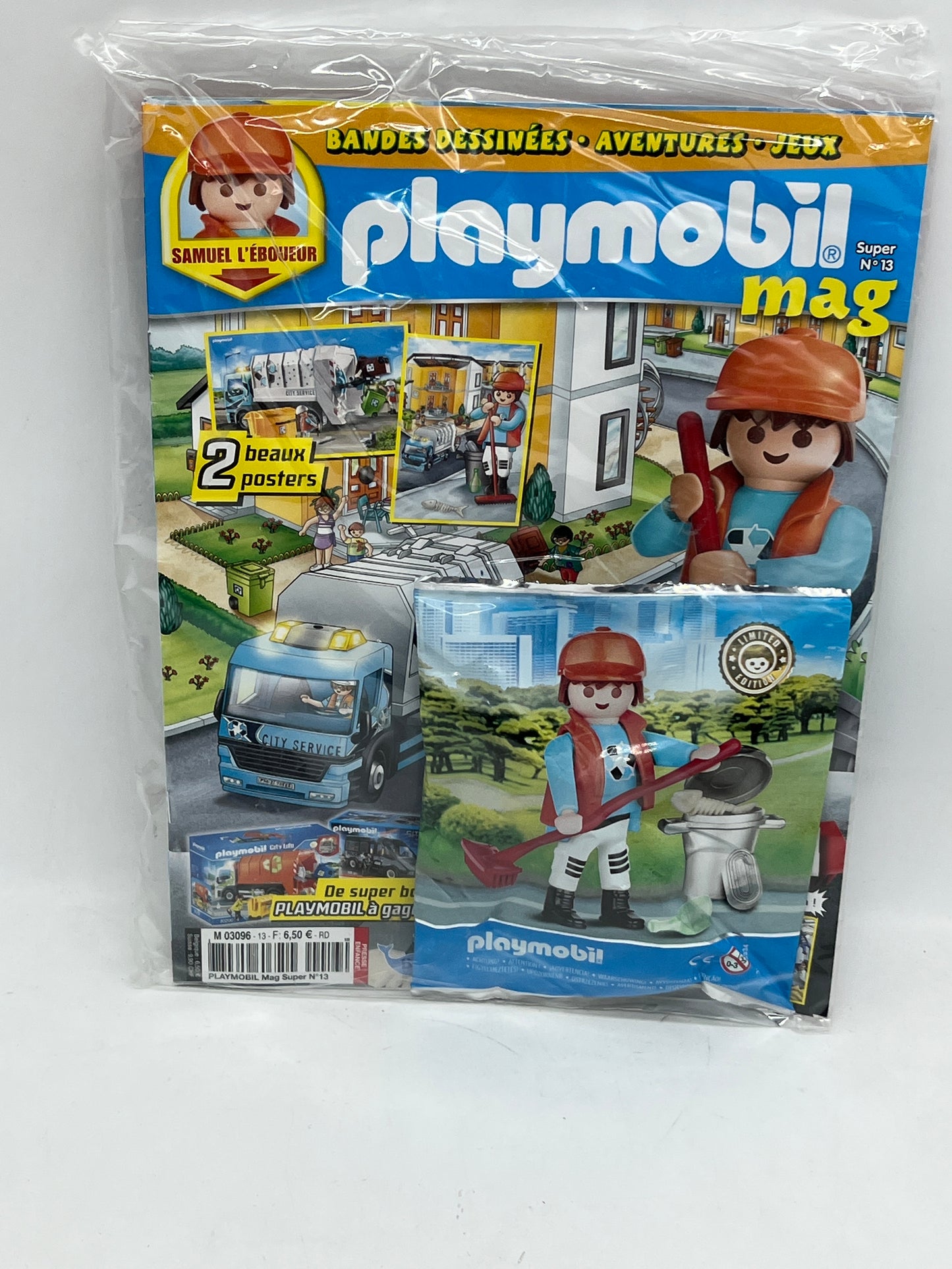 Livre D’activité magazine Playmobil  mag avec sa figurine Samuel l’éboueur avec sa poubelle et son balai jamais ouvert Neuf