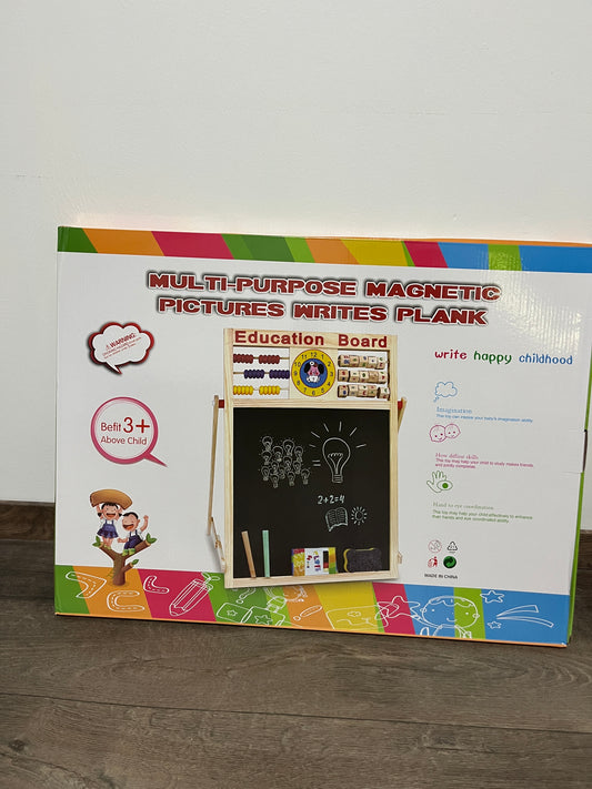 Jouet jeu activités apprentissage Tableau double face craie et magnétique Montessori J’apprends à compter les chiffres les formes les lettres l’alphabet tout inclus avec pied en bois Neuf
