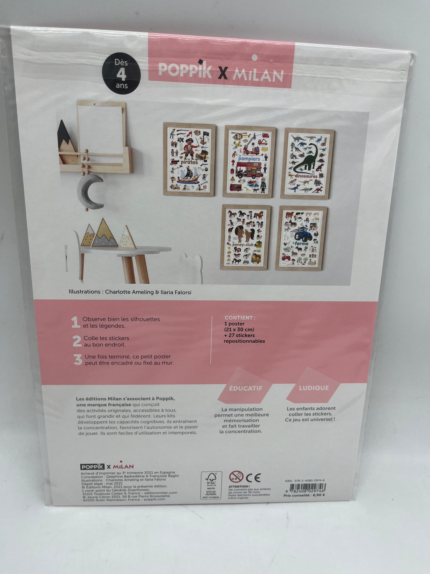 Poppik  activités stickers Poster avec 27 gommettes thème à la ferme  Neuf sous blister édition Milan