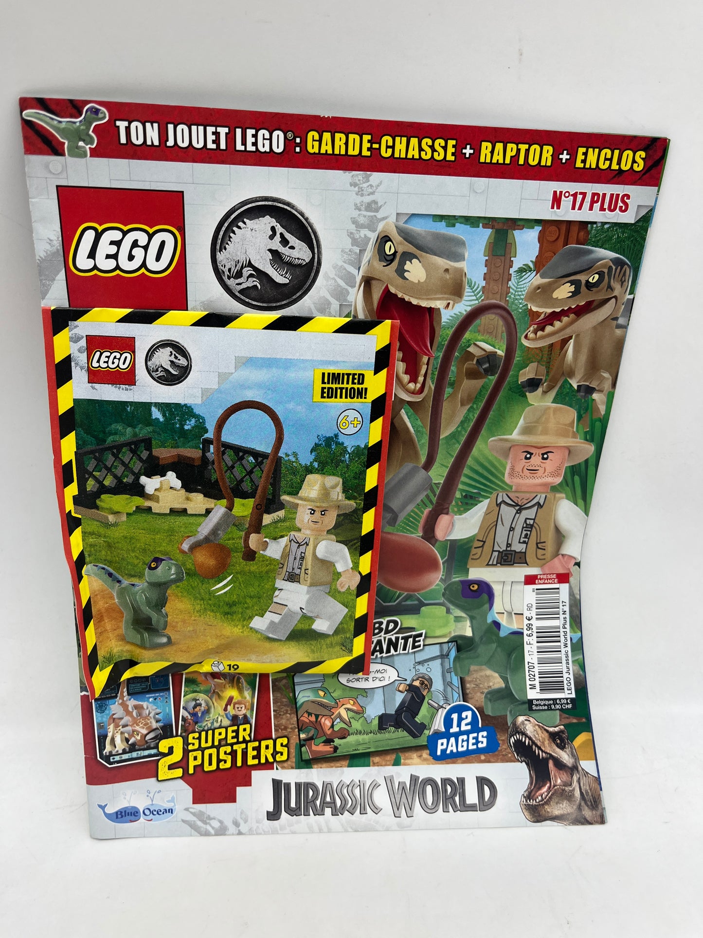 Livre d’activité Magazine Lego Jurassic World avec sa mini figurine garde chasse Raptor + son enclos Numéro 17 plus neuf