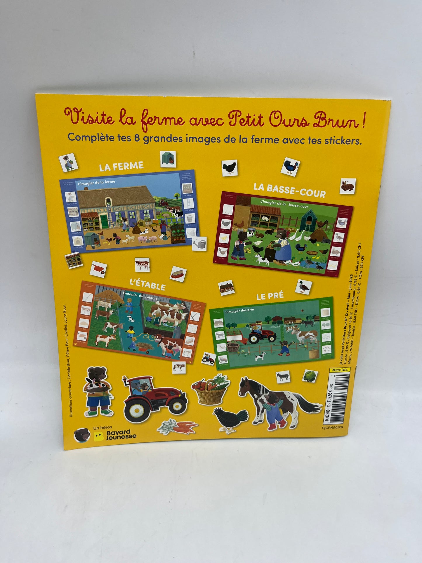 Livre d’activité magazines Je colle avec Petit Ours brun thème à la ferme avec ses gommettes Neuf