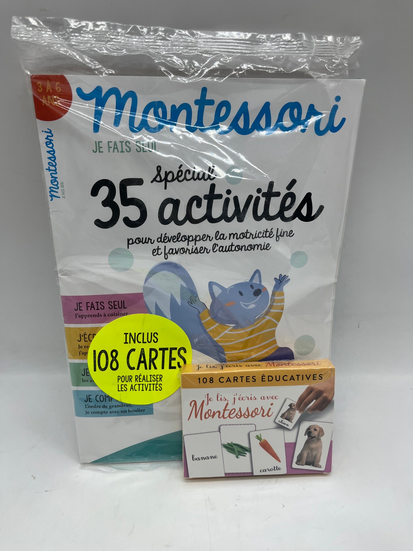 Magazine livre d’activité 35 activités à faire seul Montessori 3à 6 ans avec ces 108 cartes j’écris je lis Neuf ! Format A4