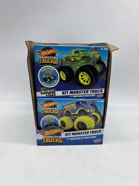 Lot de 2 voitures camion Monster Trucks HOT WHEELS à monter mini maker’s kits avec moteur à friction Neuf