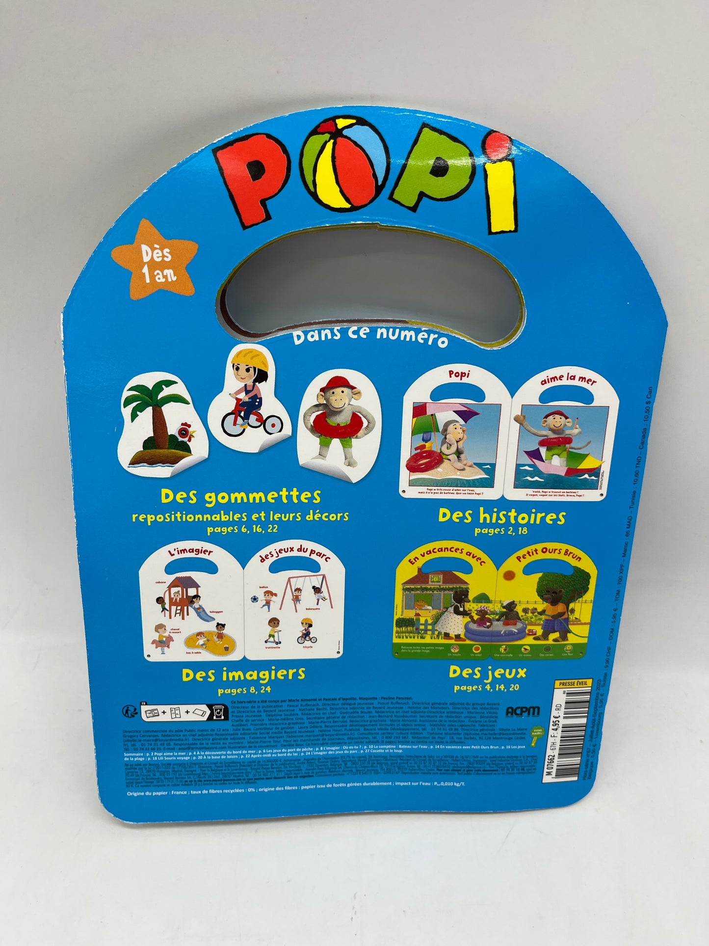 livre d’activité Magazine POPI  Mes premières gommes Avec Petit Ours brun des 1 ans Neuf !